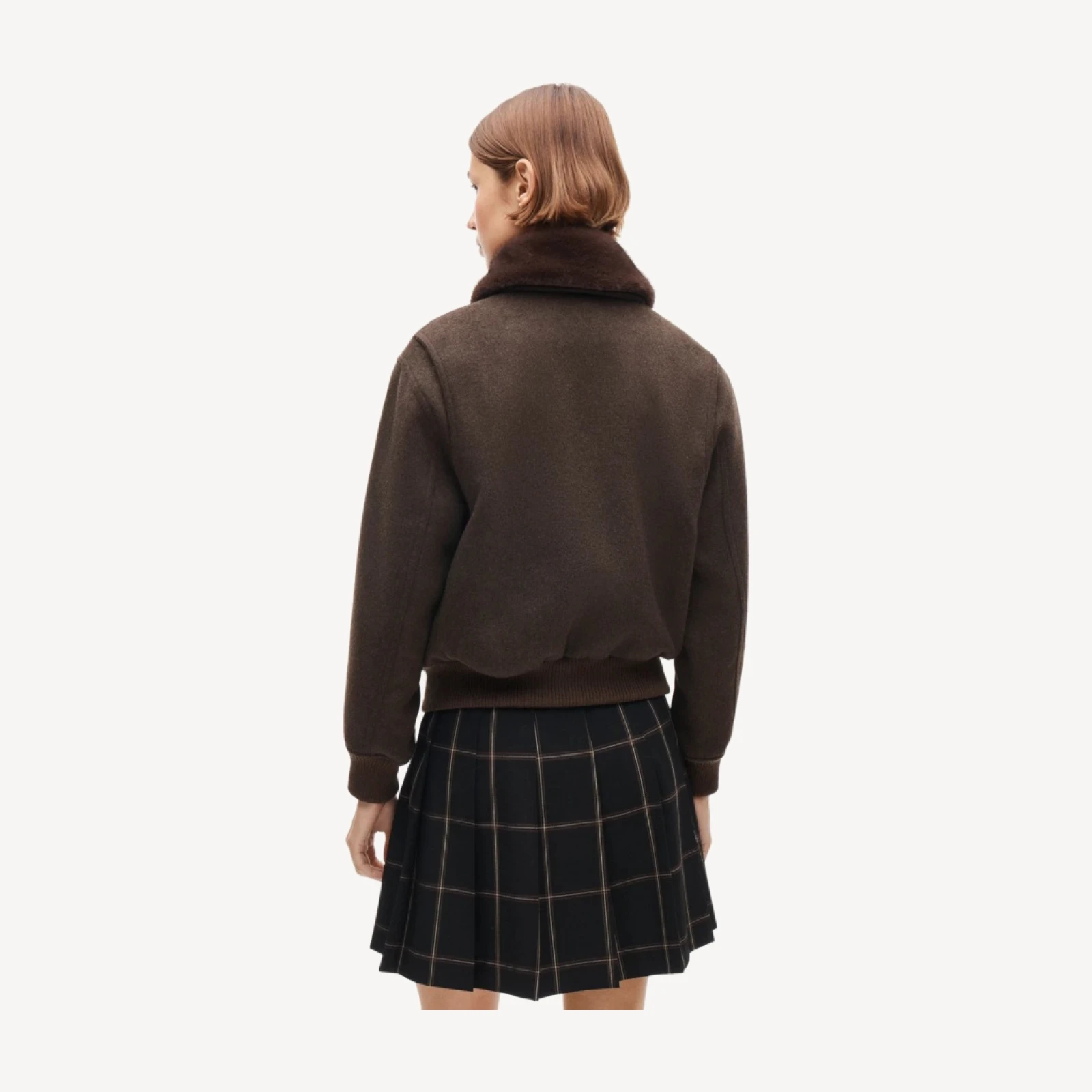 Wool-blend bomber jacket with removable faux-fur collar