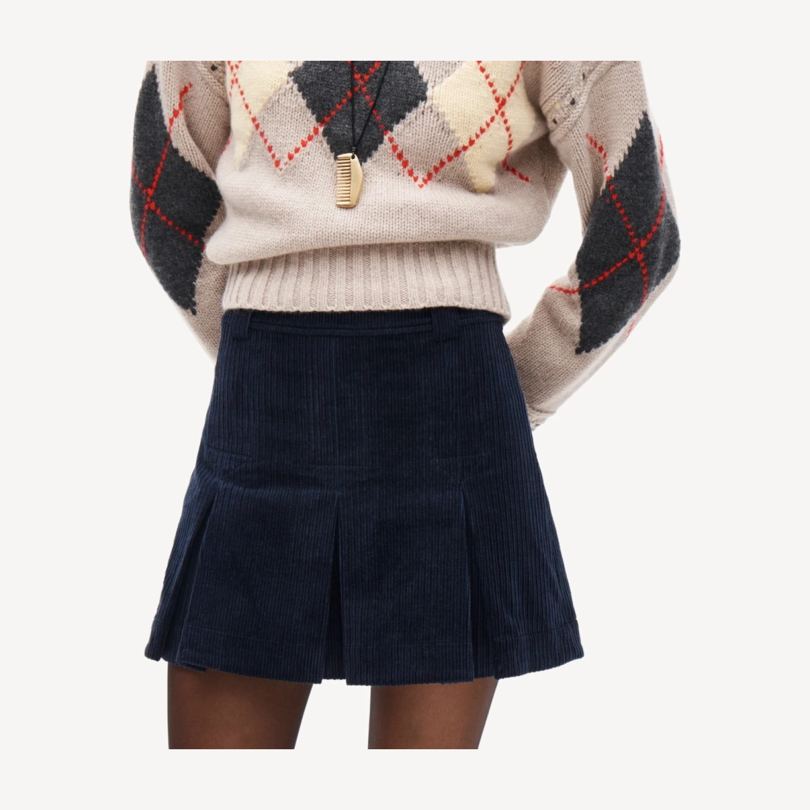 Pleated mini skirt in corduroy