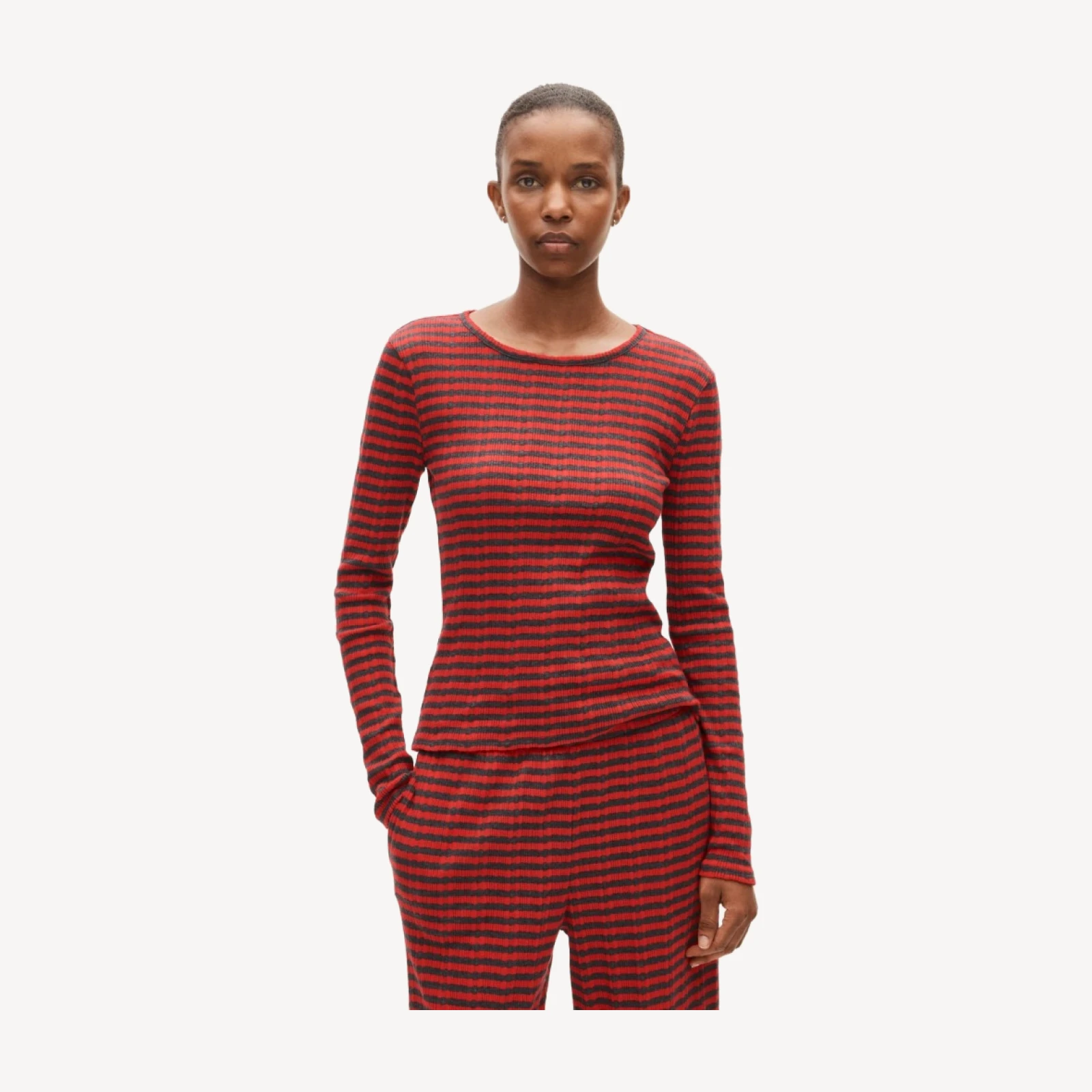Pointelle long-sleeve T-shirt in stripe