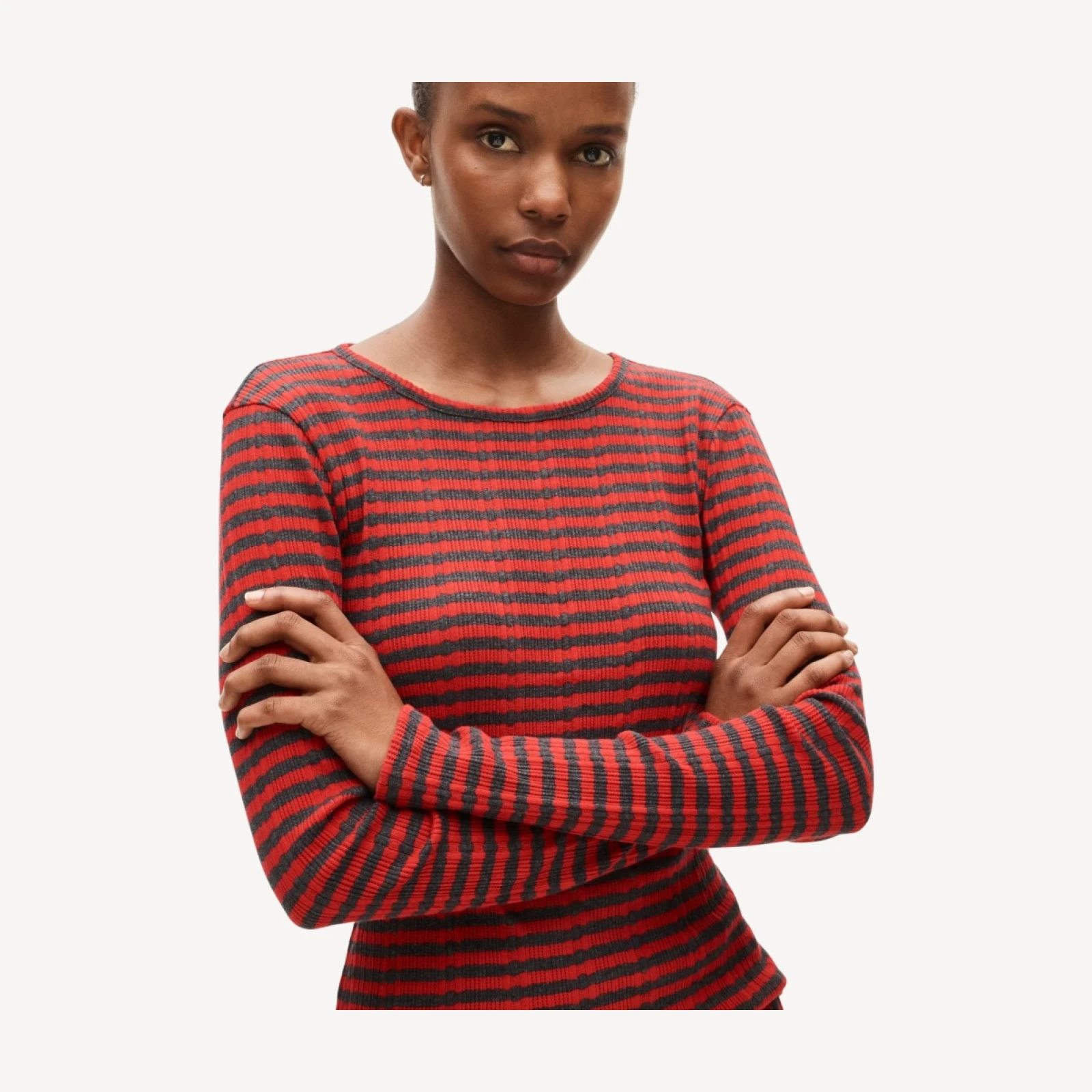 Pointelle long-sleeve T-shirt in stripe