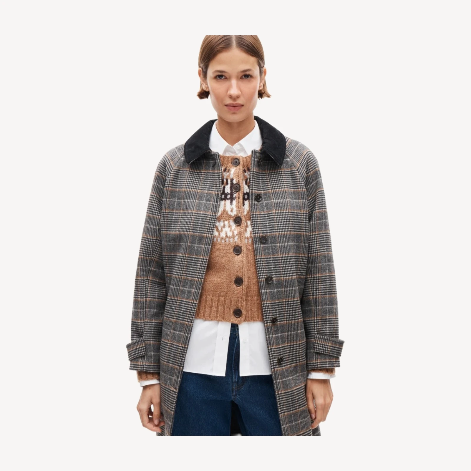 Women's long Barn Jacket™ in plaid wool blend