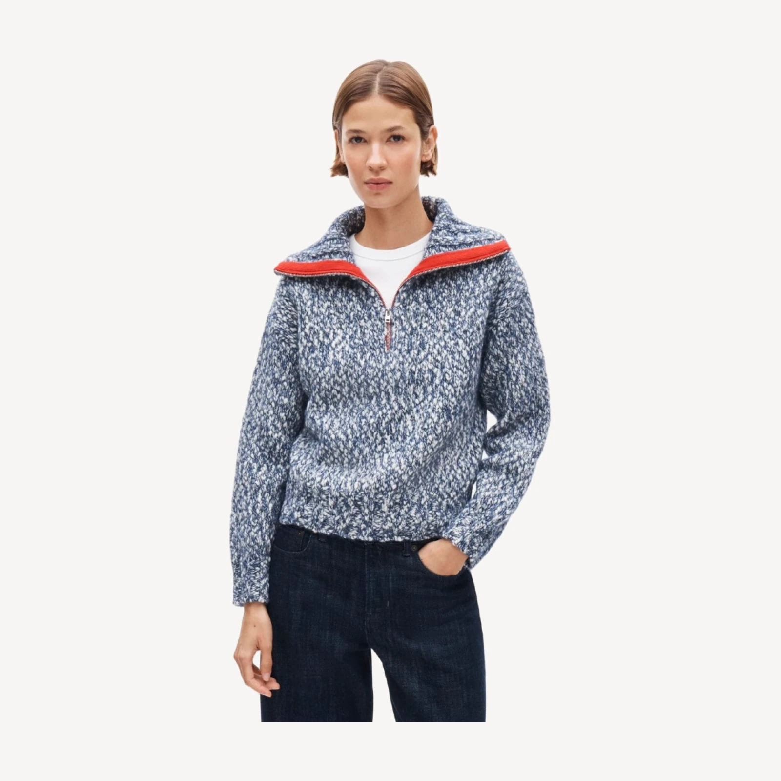 Quarter-zip sweater in Italian wool blend