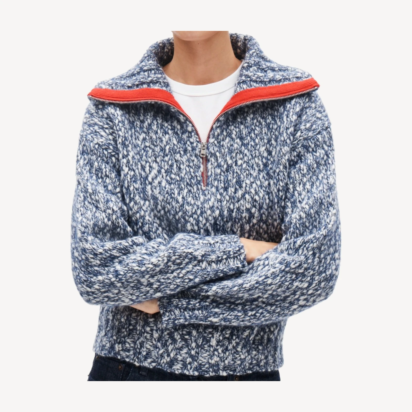 Quarter-zip sweater in Italian wool blend
