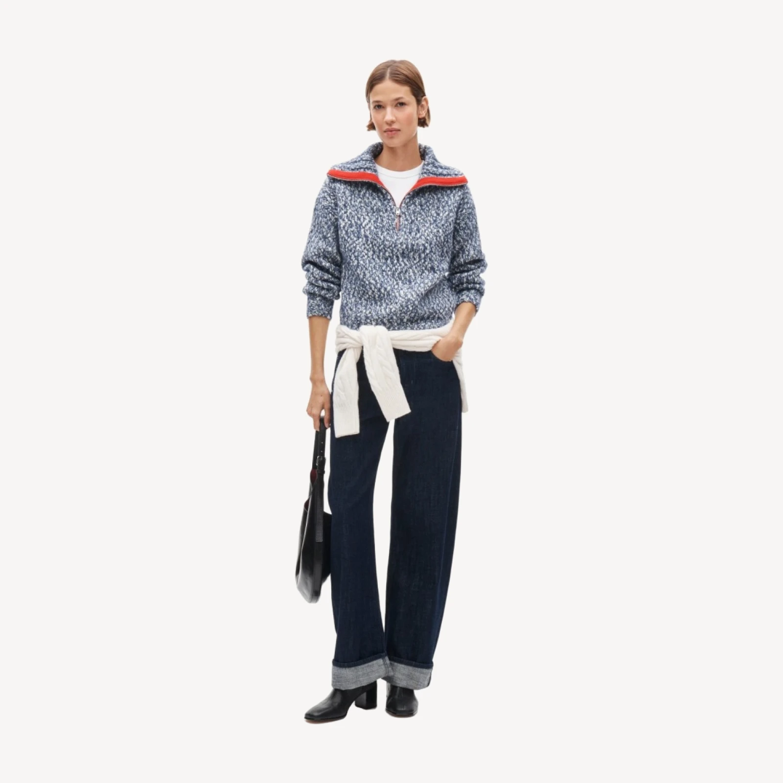 Quarter-zip sweater in Italian wool blend
