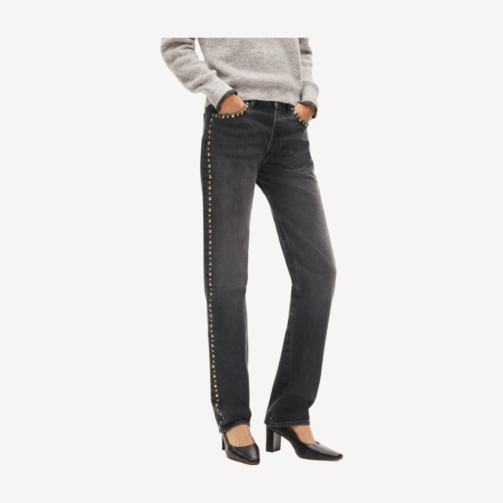 Western straight jean with metallic studs