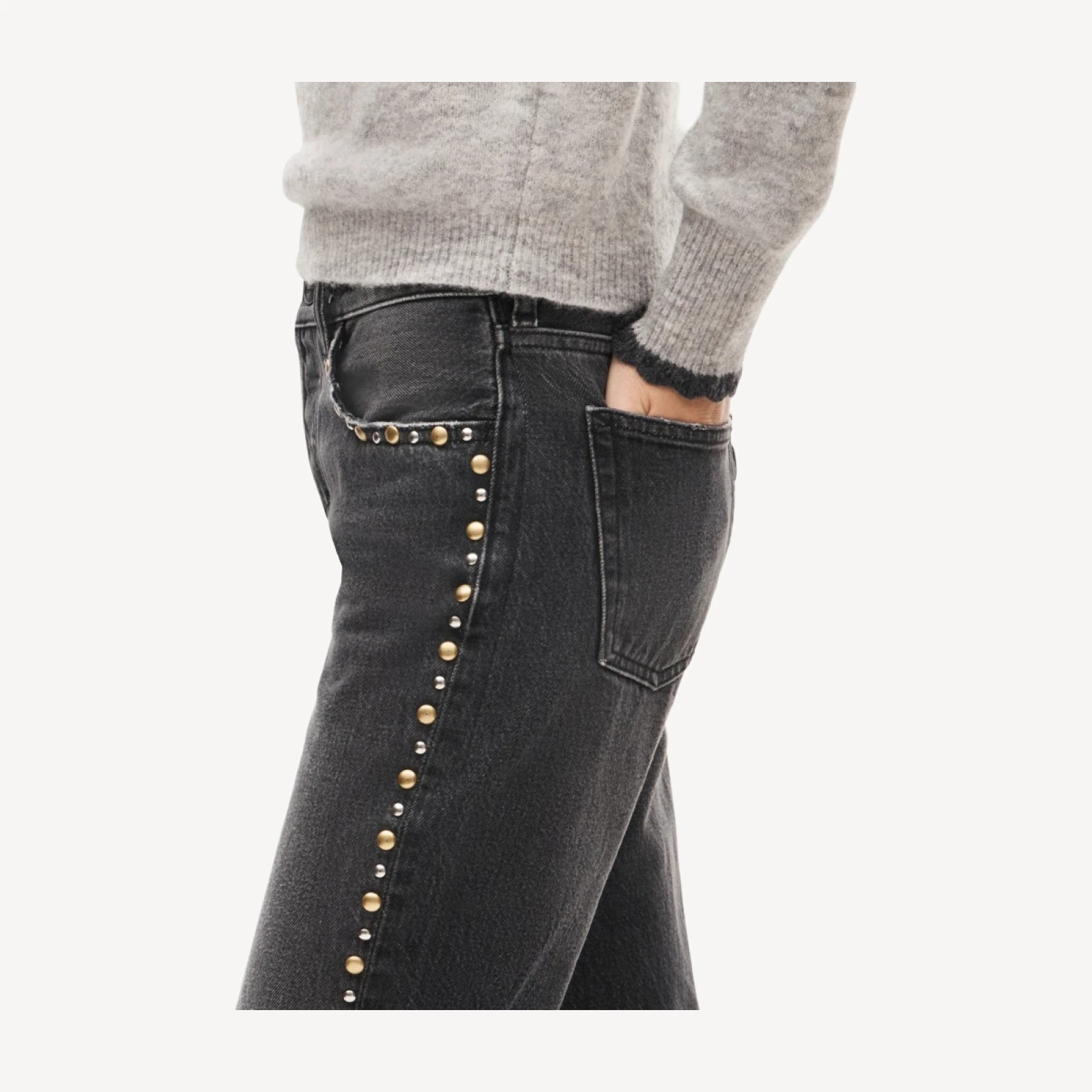 Western straight jean with metallic studs