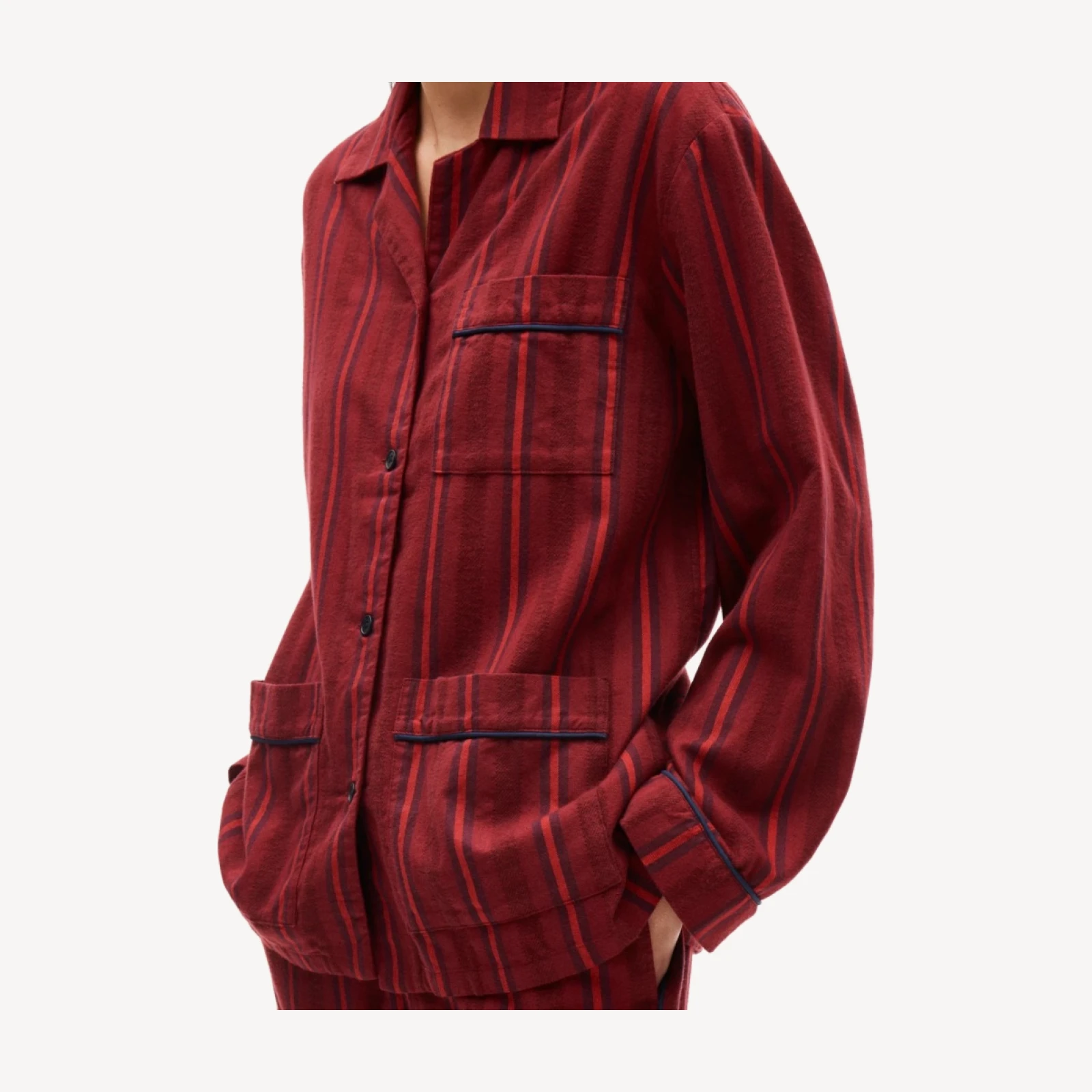 Long-sleeve pajama pant set in striped flannel