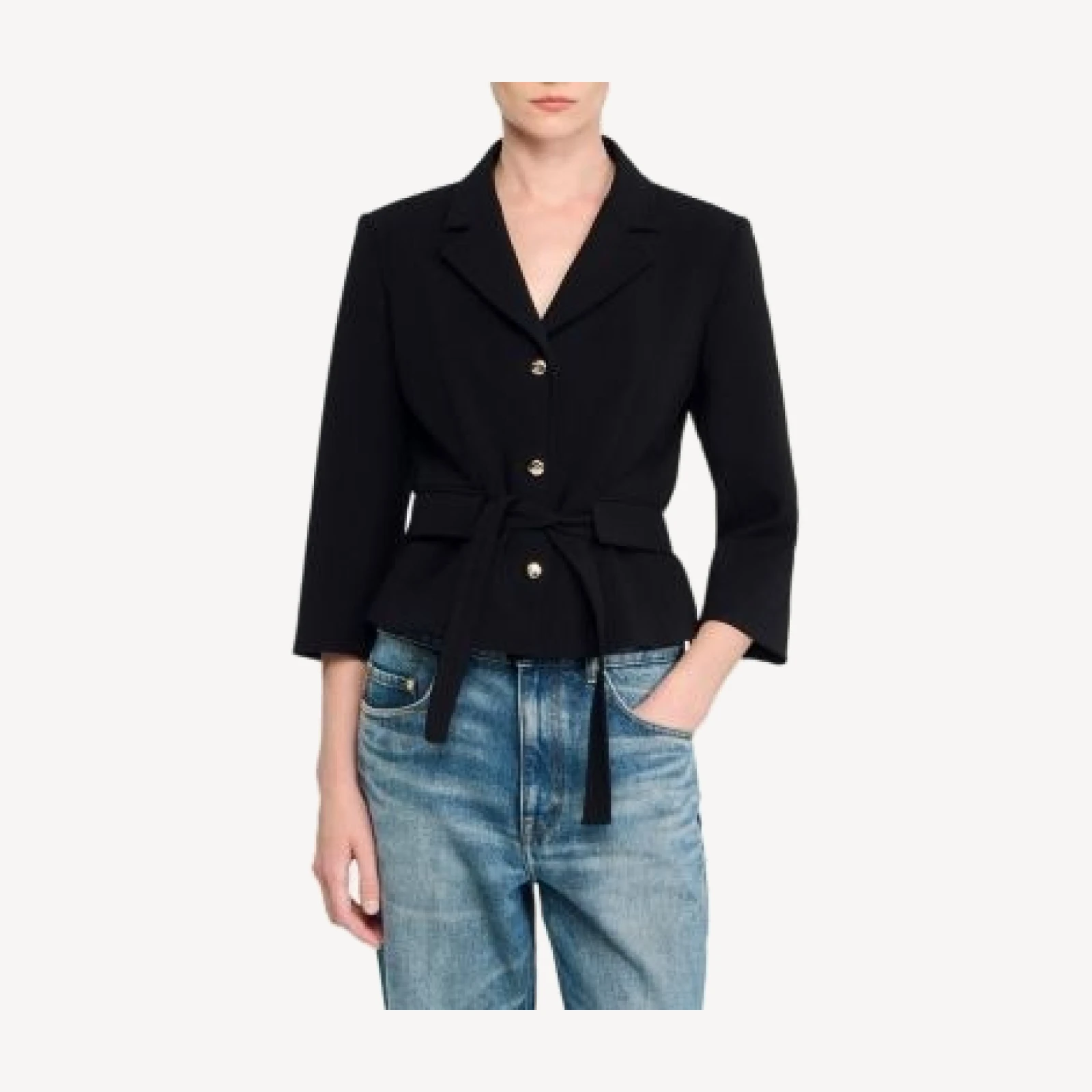 Sandro Cropped Tailored Belted Waist Jacket