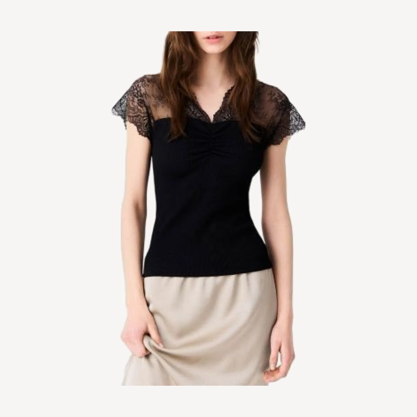 Maje Liliona Lace Yoke Jersey Top