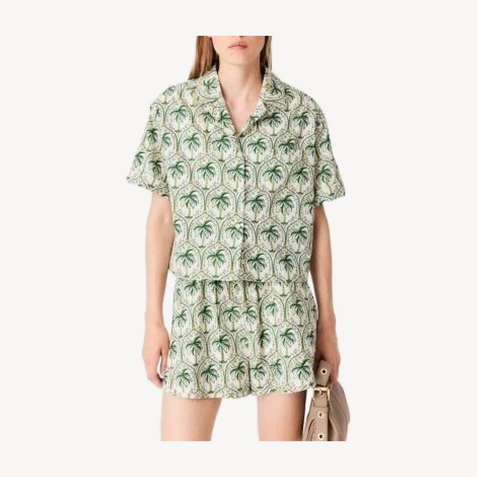 Maje Cotton Palm Print Cropped Shirt