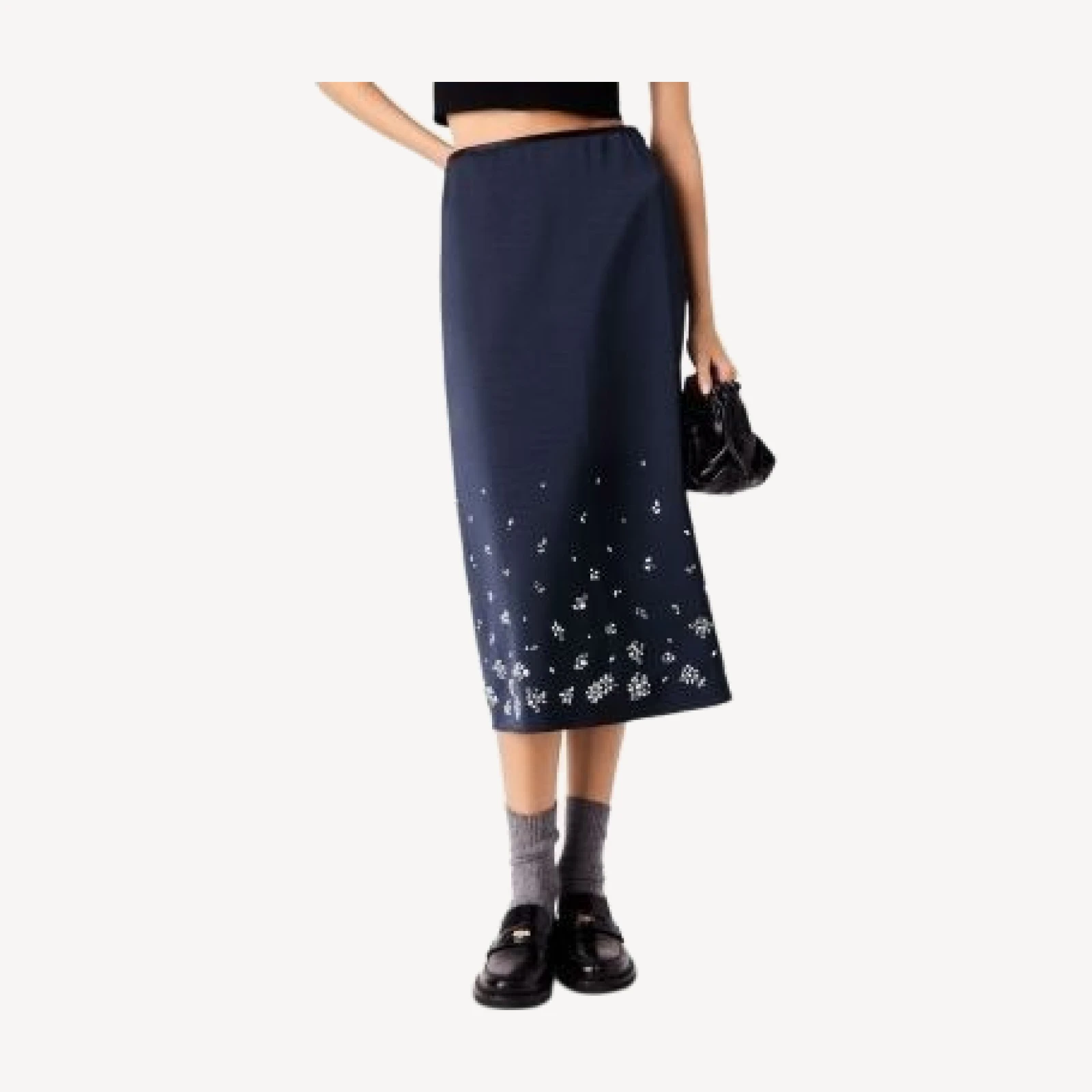 Maje Rhinestone Embroidered Satin Midi Skirt