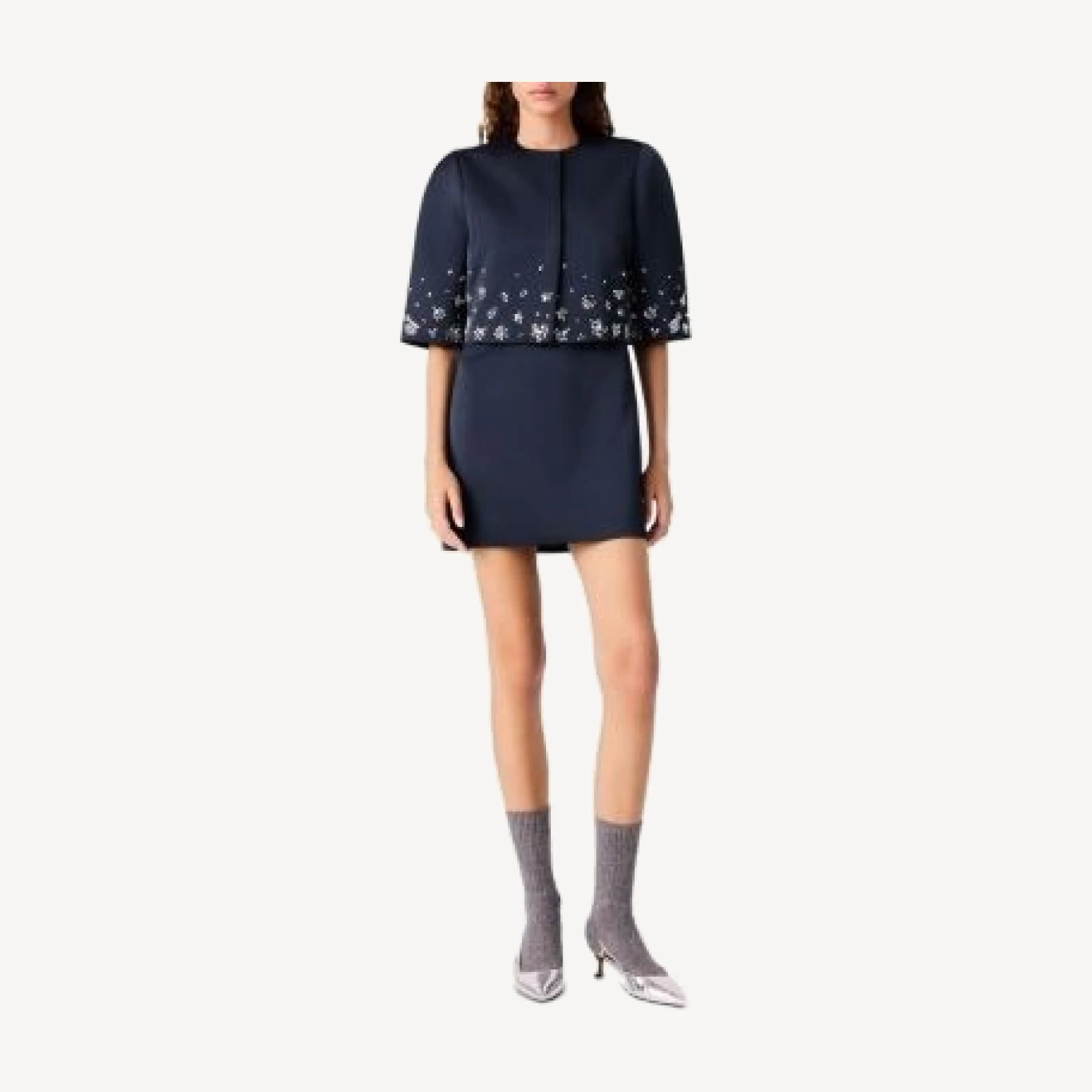 Maje Vastapril Cropped Rhinestone Embellished Satin Jacket
