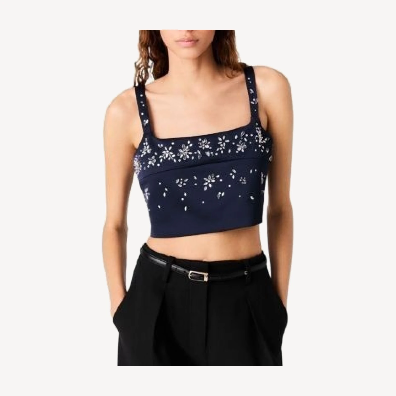 Maje Rhinestone Embroidered Crop Top