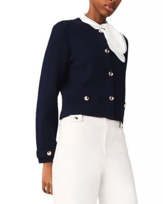 Maje Detachable Embroidered Collar Cardigan