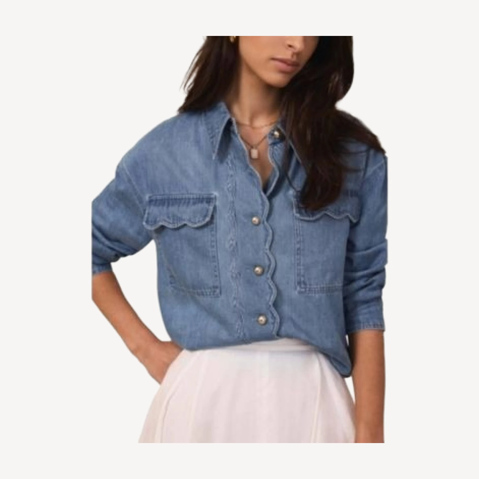 Mint Velvet Women's Denim Scallop Shirt
