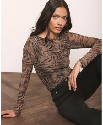 Mint Velvet Women's Boat Neck Draped Detail Mesh Top
