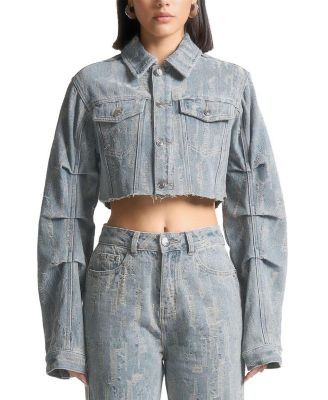Maniere De Voir Alice Cropped Distressed Denim Jacket