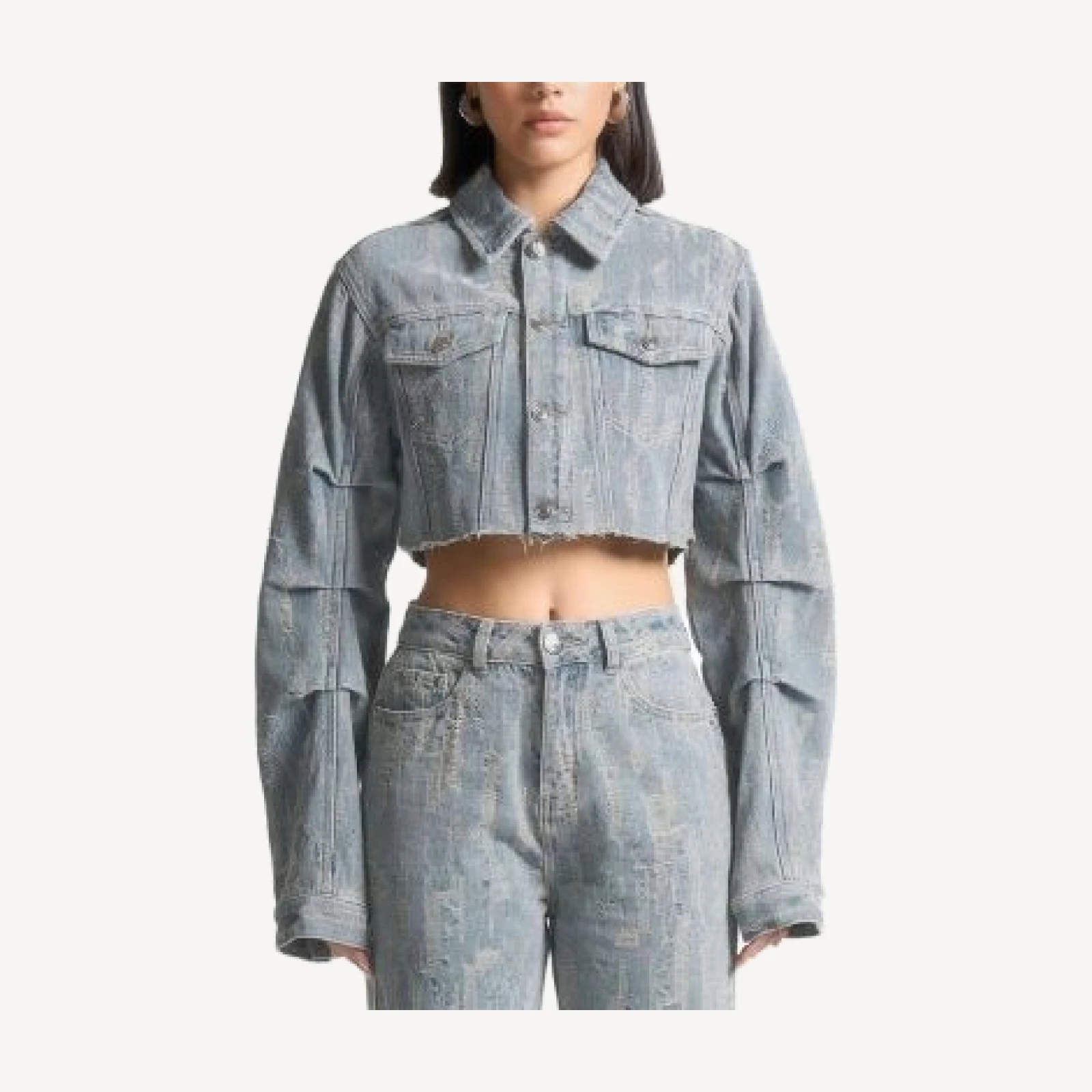 Maniere De Voir Alice Cropped Distressed Denim Jacket