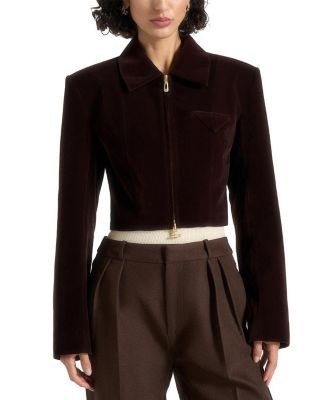 Maniere De Voir Adina Velvet Cropped Jacket