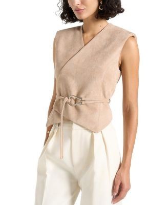 Maniere De Voir Jeanne Belted Wrap Faux Suede Waistcoat