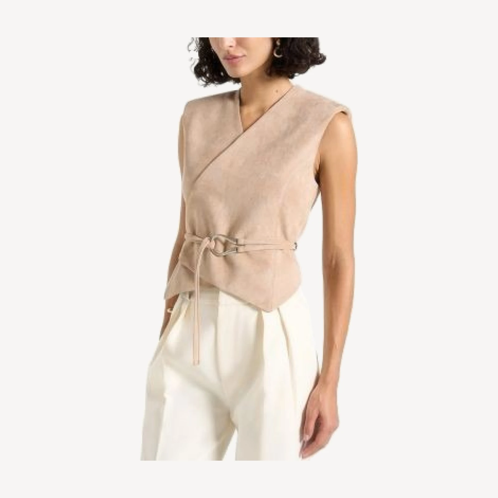 Maniere De Voir Jeanne Belted Wrap Faux Suede Waistcoat