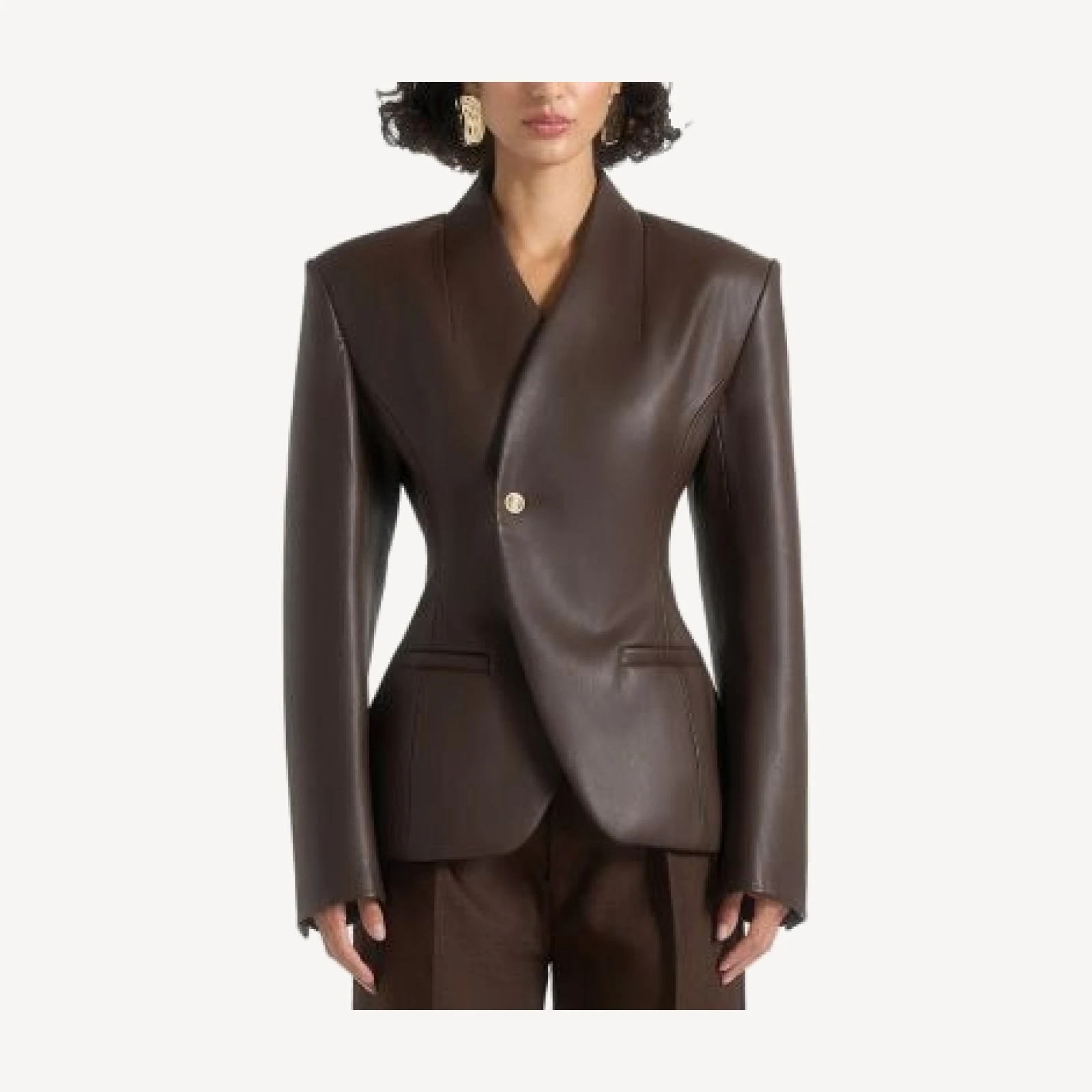 Maniere De Voir Ina Leather Cinched Waist Kimono Blazer