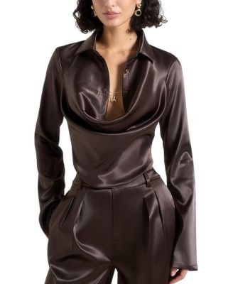 Maniere De Voir Satia Satin Cowl Shirt with Chain Detail