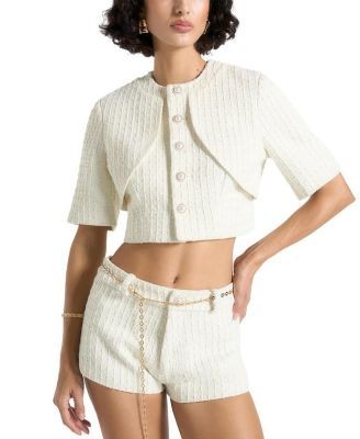 Maniere De Voir Alba Tweed Mock Neck Curve Detailing Top