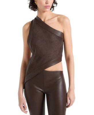 Maniere De Voir Suede & Leather Asymmetric Backless Top