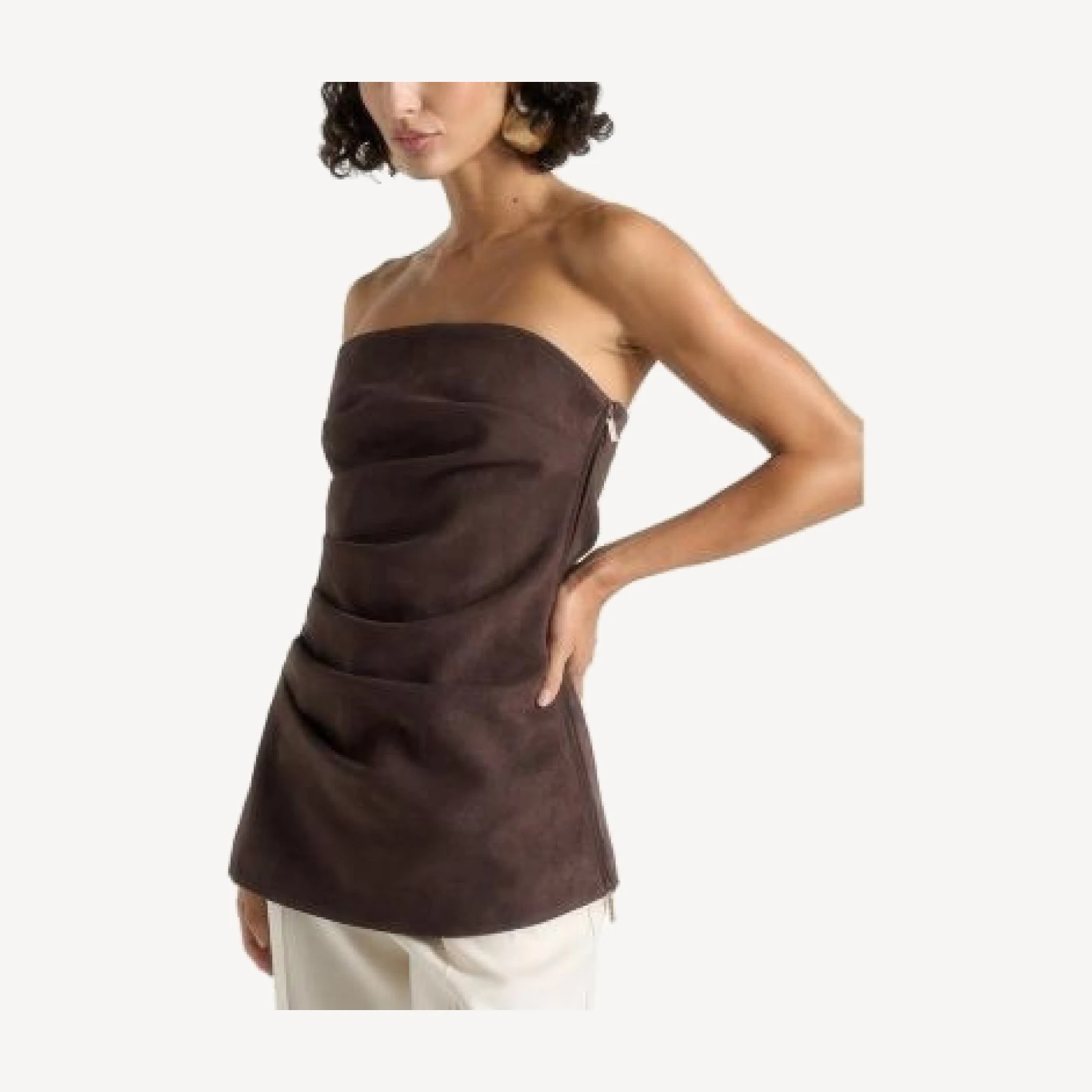 Maniere De Voir Laurena Suede Tacked Longline Bandeau Top