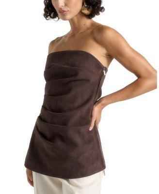 Maniere De Voir Laurena Suede Tacked Longline Bandeau Top