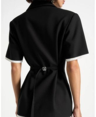 Maniere De Voir Baya Tailored Cinch Waist Pleated Blazer Dress