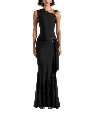 Maniere De Voir Rania Asymmetric Draped Midaxi Dress