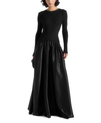 Maniere De Voir Adeline Knit & Satin Curved Hem Maxi Dress