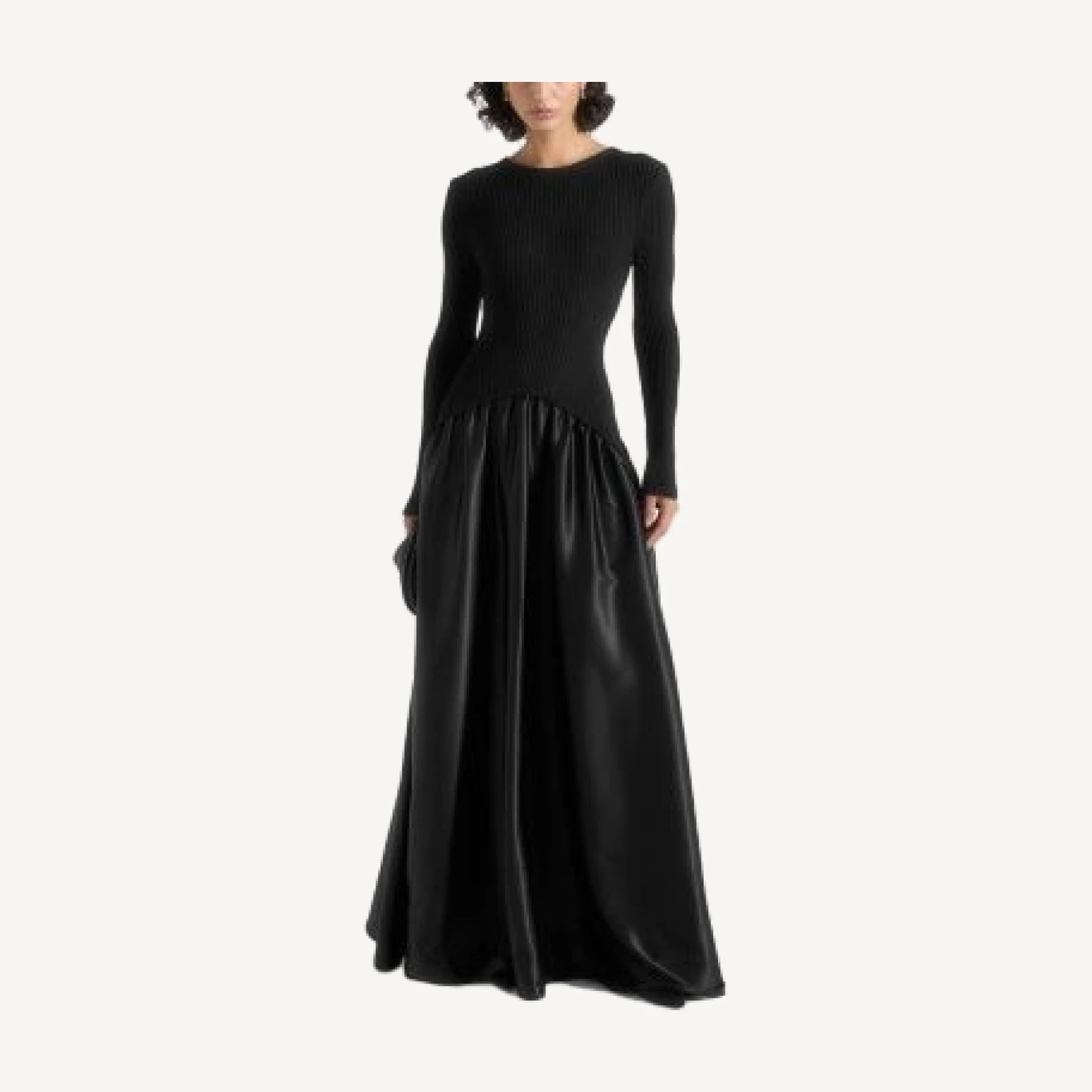 Maniere De Voir Adeline Knit & Satin Curved Hem Maxi Dress
