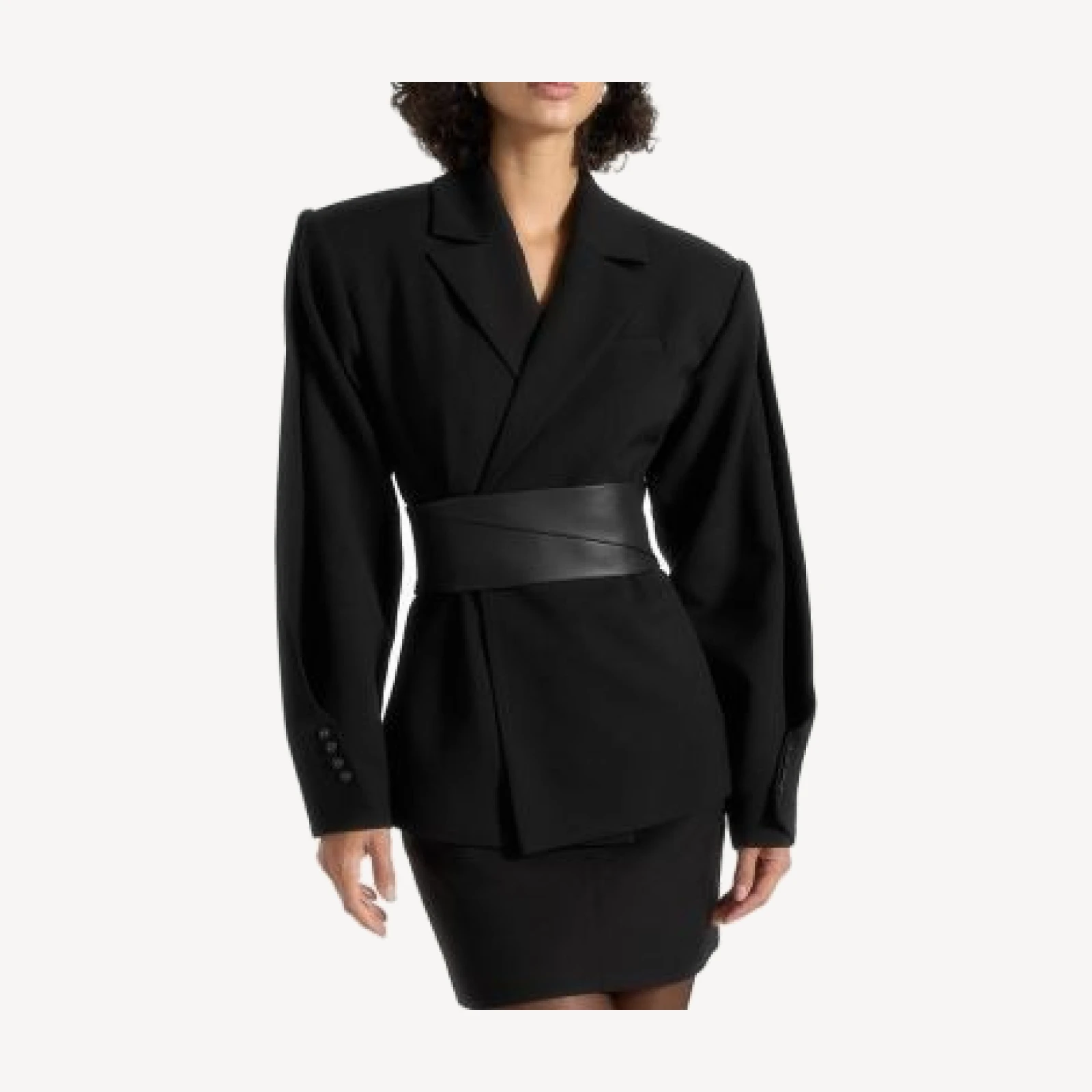 Maniere De Voir Marie Wool Twist Sleeve Blazer with Belt
