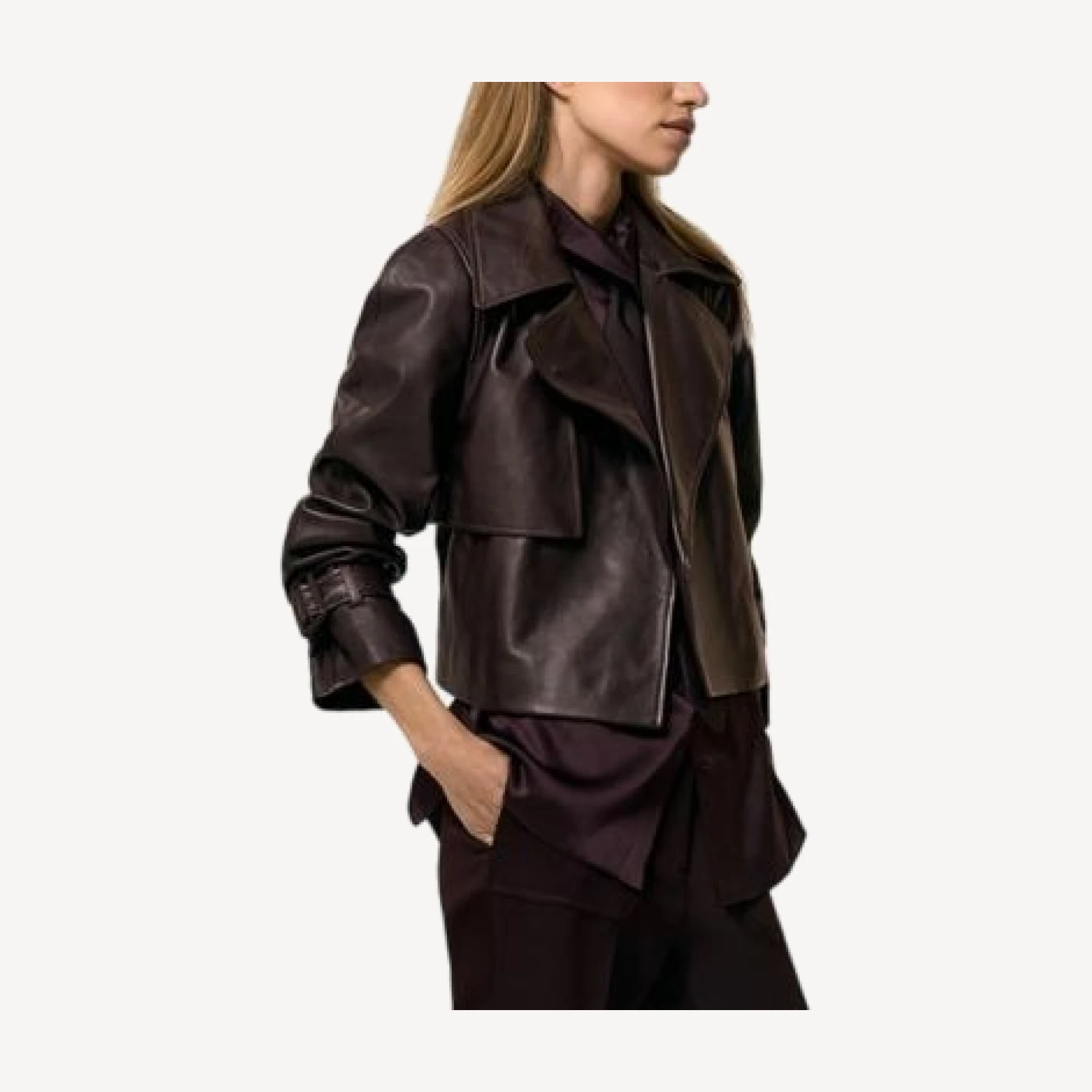 Reiss Bodie Belted Cropped Leather Trench Jacket