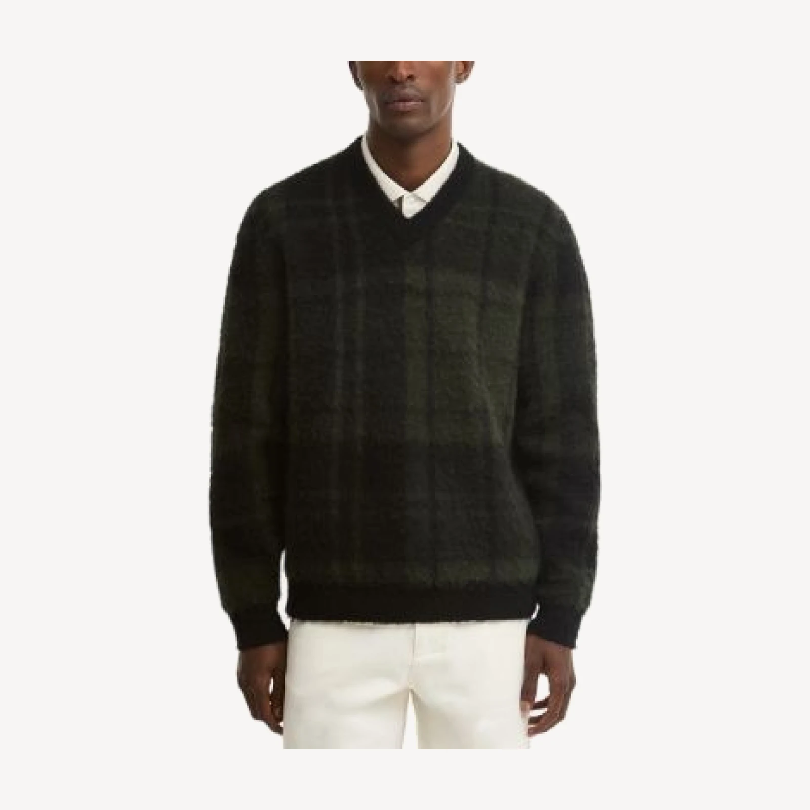 Barbour Hunham Wool & Cotton Blend Tartan V-Neck Sweater