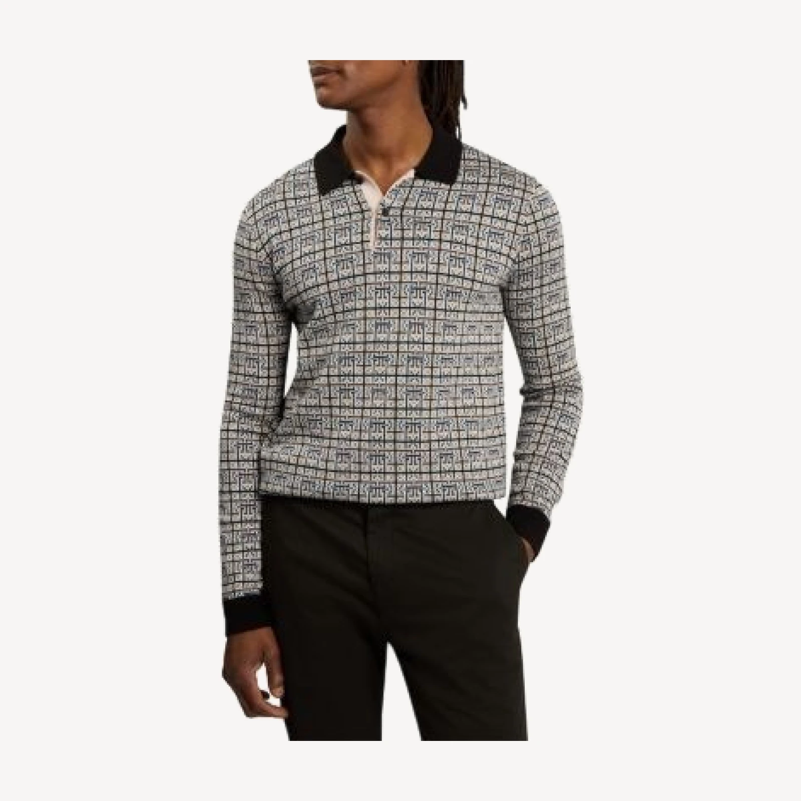 Ted Baker Darven Long Sleeve Geo Fair Isle Sweater Polo