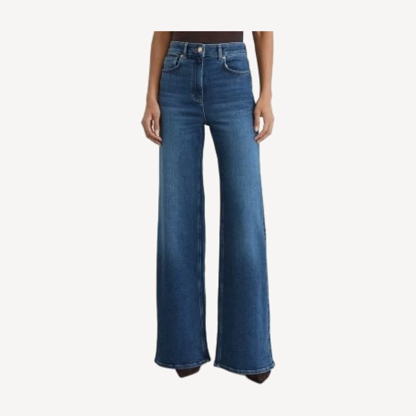 Reiss Petites Jas High Rise Wide Leg Jeans in Mid Blue