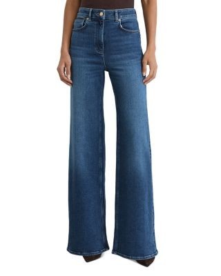 Reiss Petites Jas High Rise Wide Leg Jeans in Mid Blue