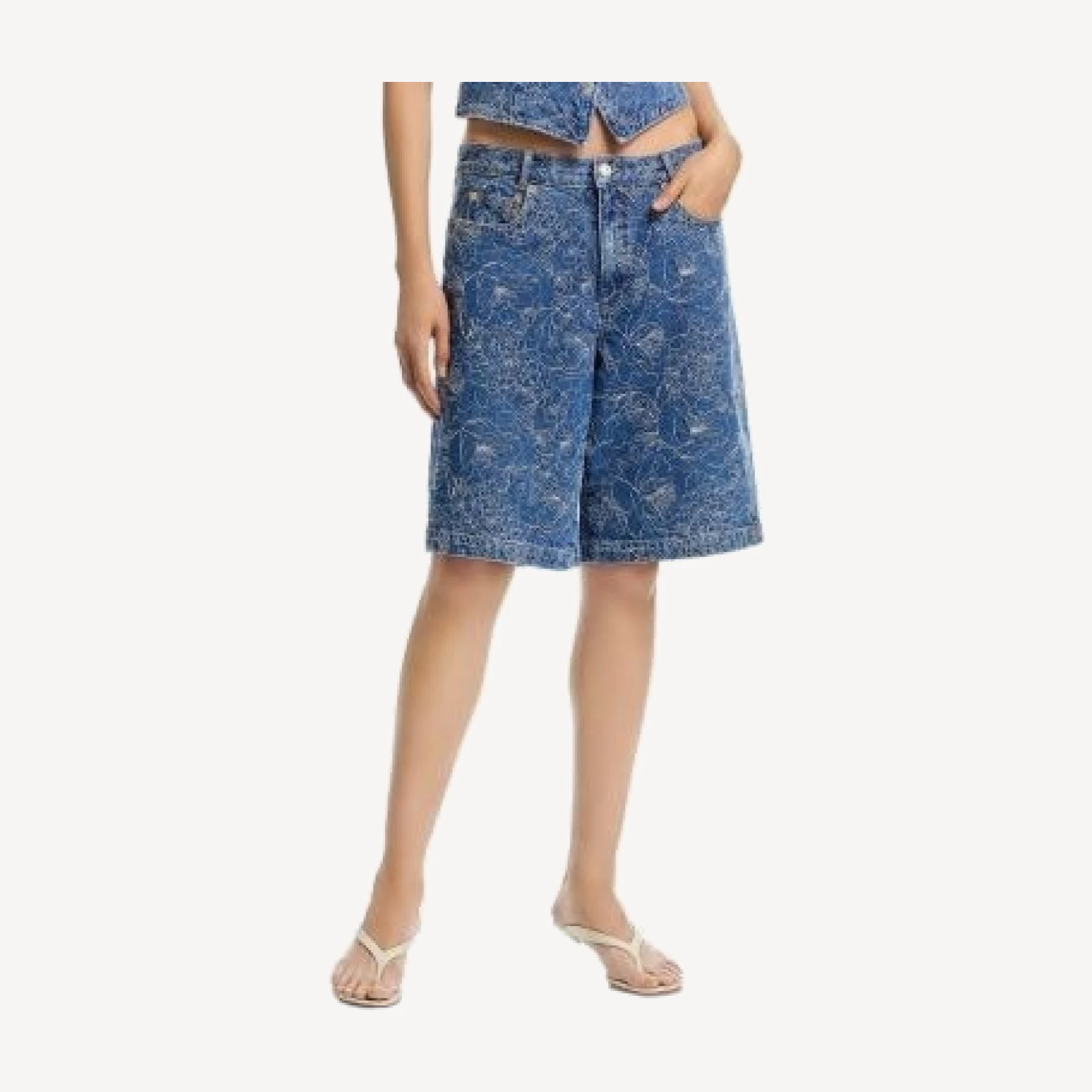 Cinq a Sept Garden Doodle High Rise Jean Shorts in Salt Breez