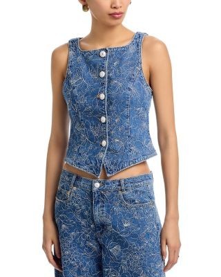 Cinq a Sept Garden Doodle Denim Vest