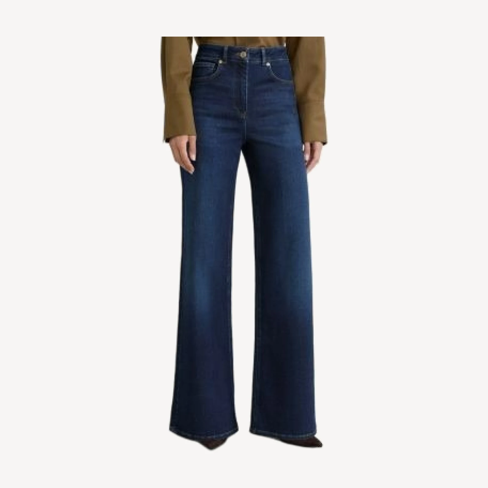 Reiss Petites Jas High Rise Wide Leg Jeans in Dark Blue