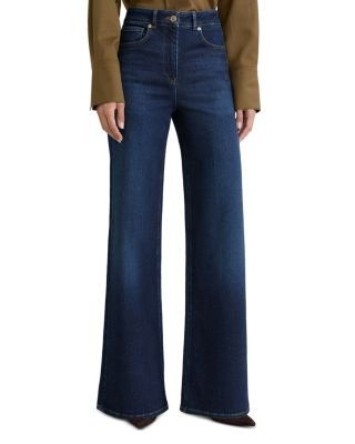 Reiss Petites Jas High Rise Wide Leg Jeans in Dark Blue