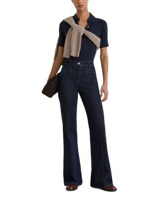 Reiss Claude High Rise Flared Jeans in Dark Blue