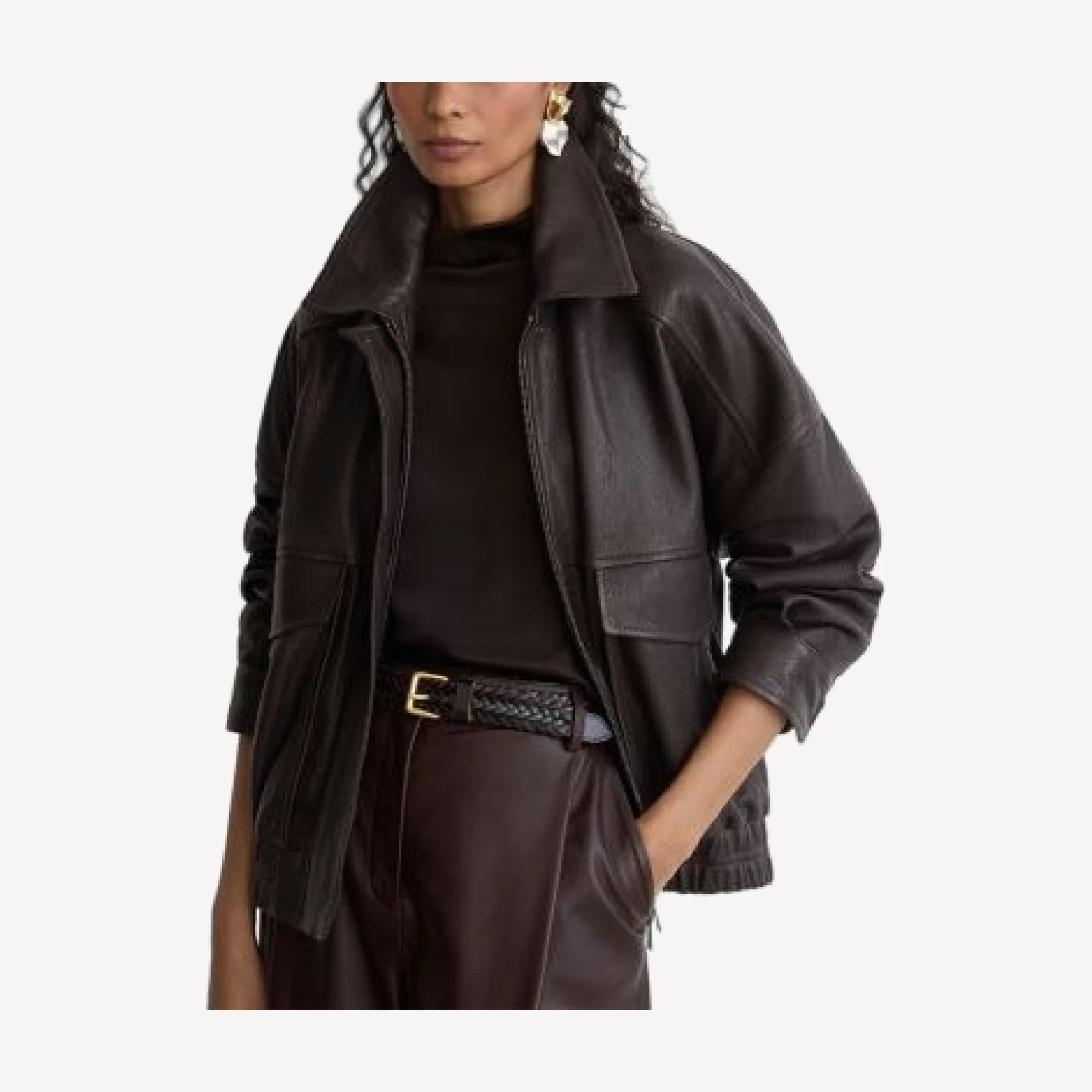 Reiss Petites Maeve Grained Leather Collared Jacket