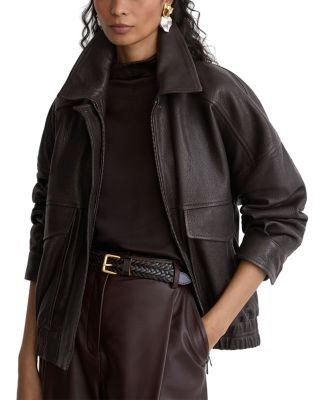 Reiss Petites Maeve Grained Leather Collared Jacket