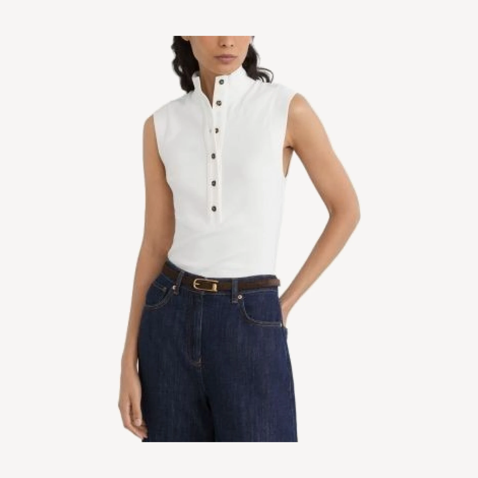 Reiss Isla Stretch Cotton Funnel Neck Top