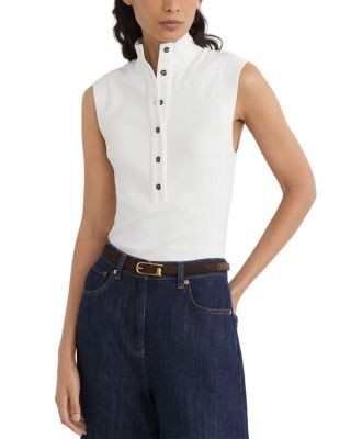 Reiss Isla Stretch Cotton Funnel Neck Top